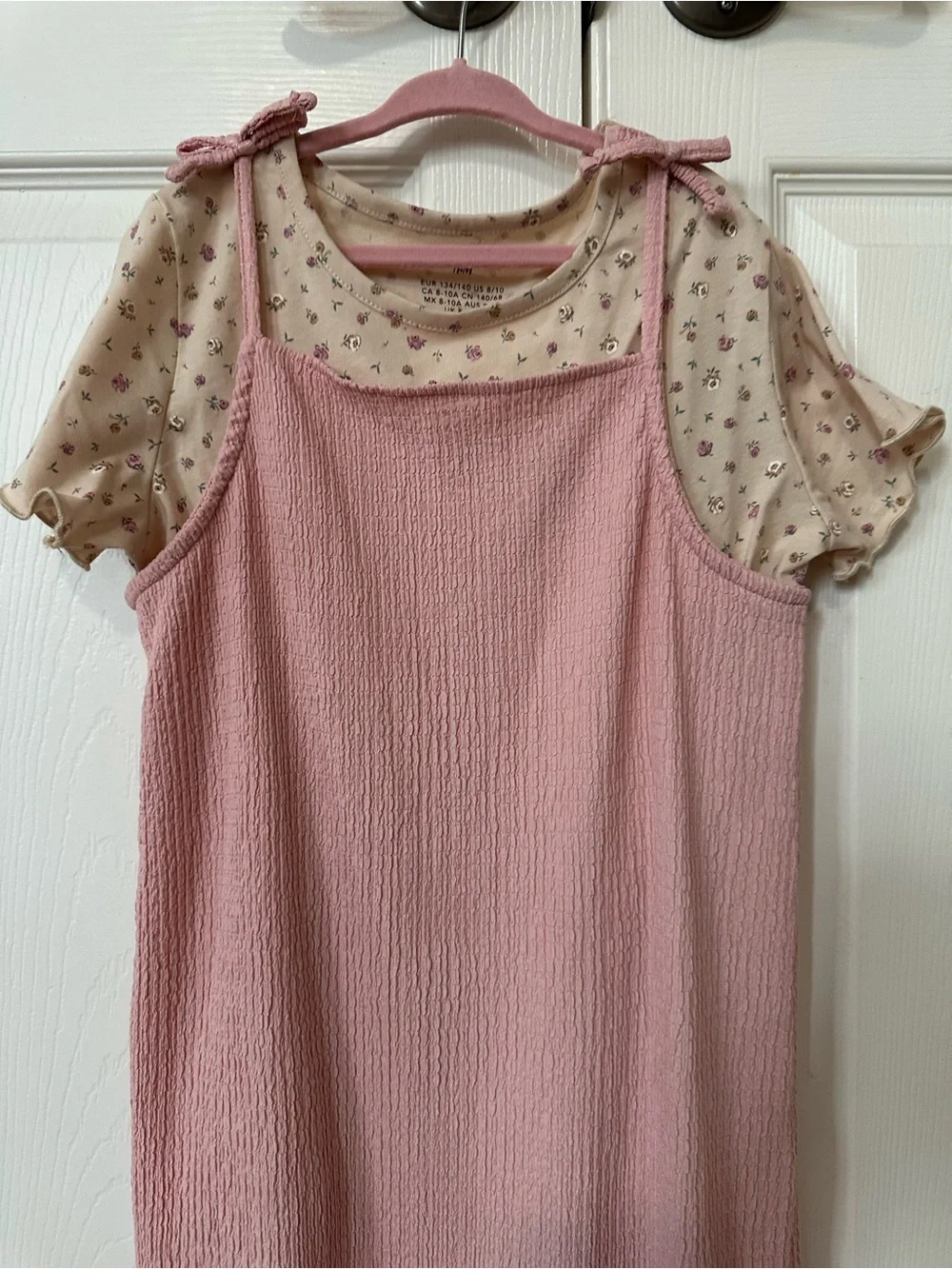 H&M - Girls' Pink Ruffle-Hem Pinafore Dress with Floral Tee